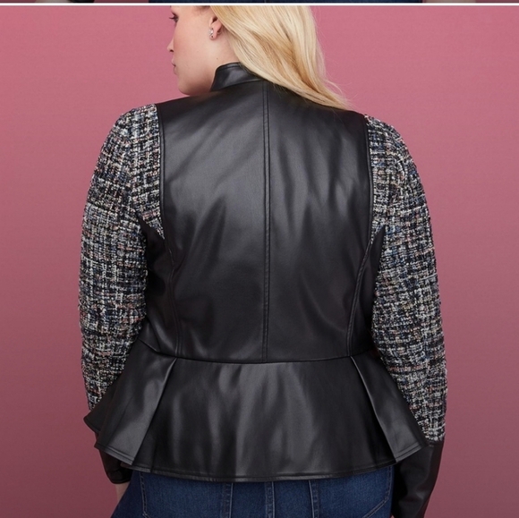 NWT Lane Bryant Faux Leather & Tweed Peplum Moto Jacket sz 14/16 - Picture 3 of 3